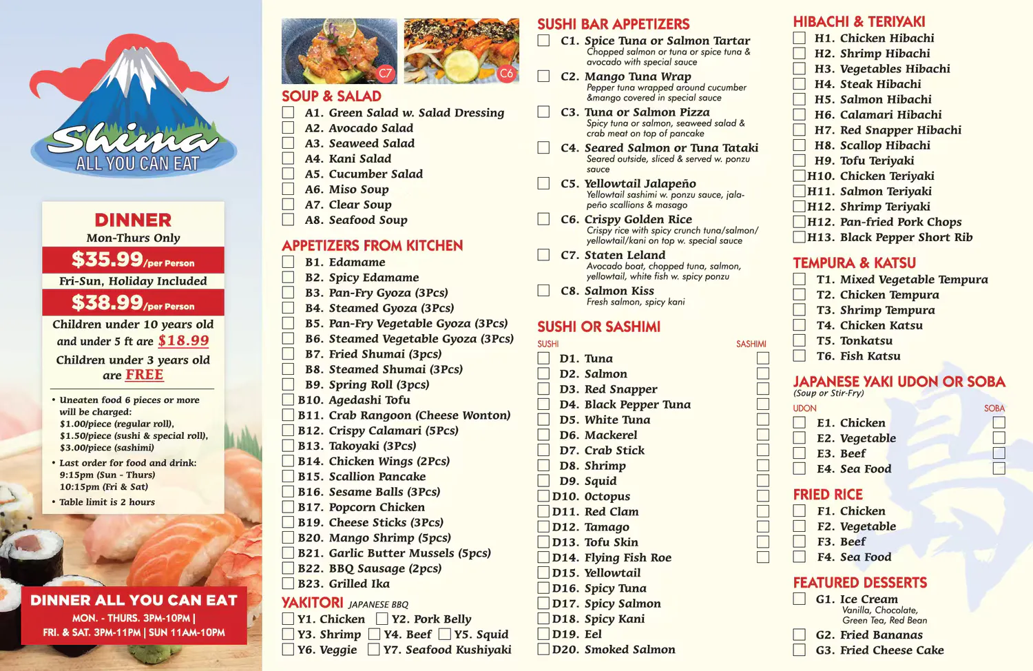 Restaurant menu 1, detailed description provided below