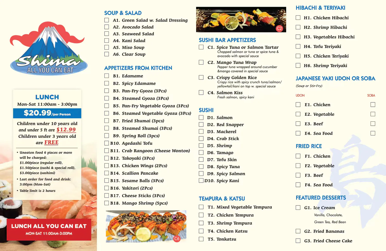 Restaurant menu 1, detailed description provided below